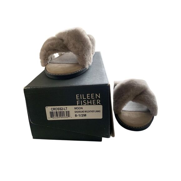 Eileen Fisher Taupe Shearling Crossover Sandals Cozy Slip-On Cross2-LT Size 8.5 - Picture 1 of 8